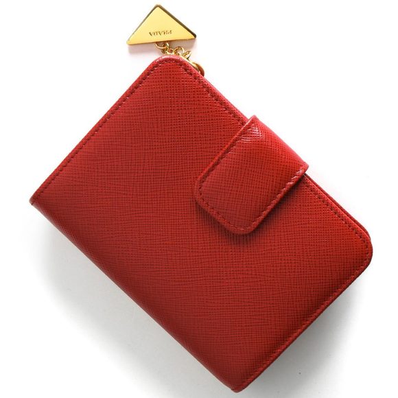 Prada Bilfold Wallet Saffiano Triangle Plate Foco Red - Picture 7 of 8